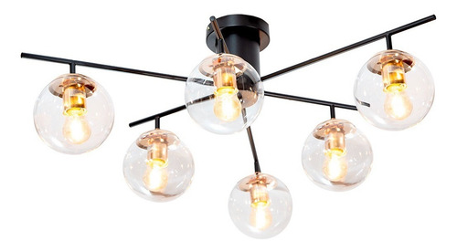Lámpara De Techo Sputnik Negro Mate Oro E27 40w 6 Luces