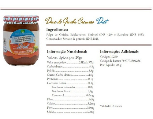 Imagem 2 de 3 de 3x Doce De Goiaba Diet Cremoso Sao Lourenco 210g