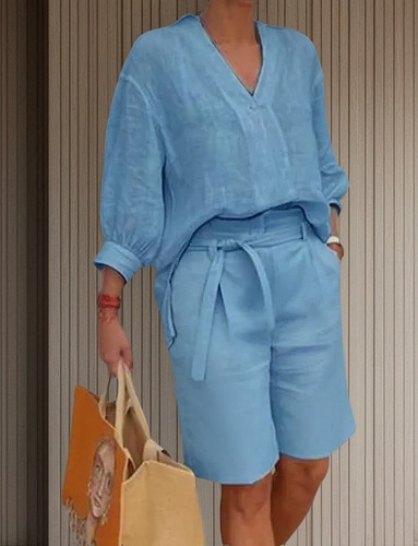 Conjunto De Camisa Y Pantalones De Algodón Y Lino Mujeres