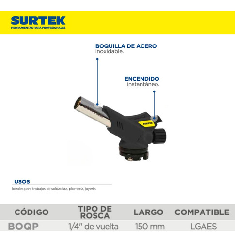 Boquilla Para Lata De Gas Encendido Eléctrico Soplete Surtek