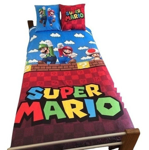 Combo Manta Polar Soft Super Mario Bros + 2 Fundas Almohadon