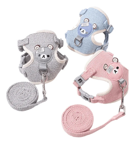 Pechera Con Correa Para Mascota De Raza Med-peq Diseño Oso Rosa Pálido L Textura