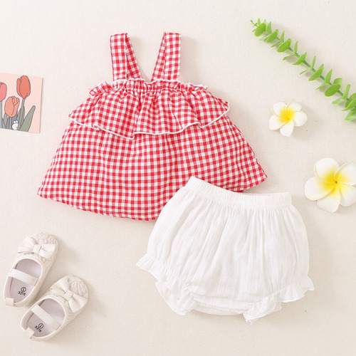 Conjunto De 2 Piezas Con Vestido Halter De Algodón Para Bebé Rojo 0-3 M