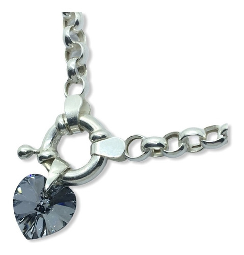 Pulsera Rolo Plata 925 Con Dije Cristal Corazón De 10 Mm