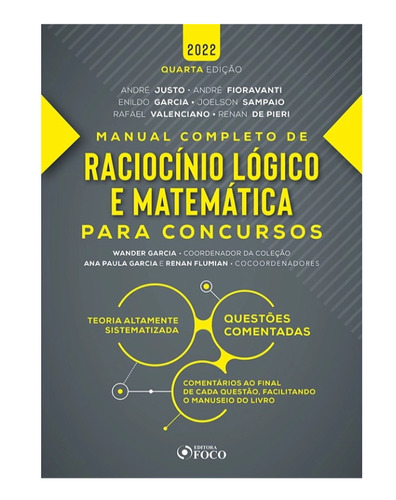 Manual Completo De Raciocinio Logico Matematica Para Concursos  4ª Edição (2022), De Wander Garcia  / Ana Paula Garcia  / Renan Flumian. Editora Foco Jurídico Em Português