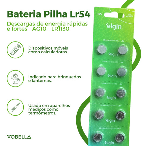 Kit 200 Baterias Pilhas Alcalina Lr54 1,5v 20 Cartela Elgin
