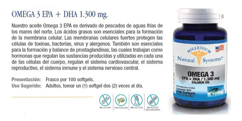 Omega 3 1.300 Mg Aceite De Salmon  Por 100 Cap