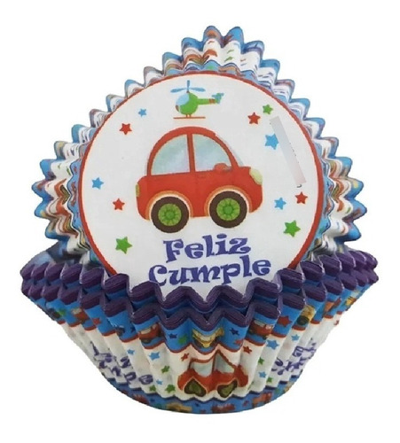 Pirotin Para Cupcakes N10 Auto Feliz Cumple X 36 Un