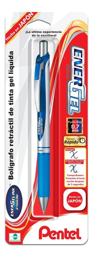 Bolígrafo Tinta Gel Energel Deluxe Rtx Bl77bp 0.7 Mm 1 Pza Color De La Tinta Azul Color Del Exterior Plateado