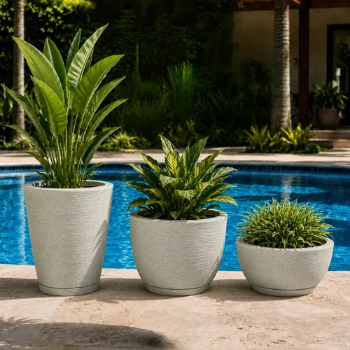 Kit 3 Vasos Polietileno Para ​Plantas Decorativo Cone Bacia Cinza