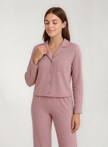 Pijama Invierno Mujer Abotonado Modal Pantalon Largo 18032