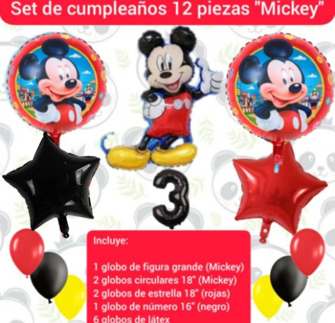 Set 12 Globos Para Decoración Cumpleaños Mickey Mouse