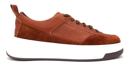 Zapatilla De Cuero Color Marrón Suela Blanca Alta Para Mujer | Envío gratis