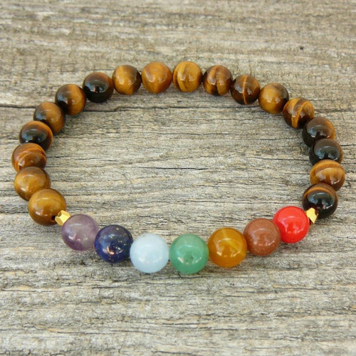 Pulsera De 7 Chakras En Ojo De Tigre Natural Tibetana - Yoga