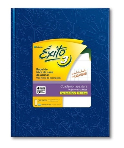 Cuaderno Tapa Dura E3 (19x24) Éxito Forrado Azul 48 Hojas Cuadro Grande, 100 G/m2
