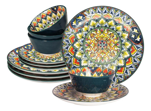 Juos De Vajilla De Mandala De Ya Ju (12 Pc) Sirve 4, Vajilla