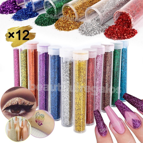 X12 Glitter Brillantina Pack Tubos Surtidos Colores