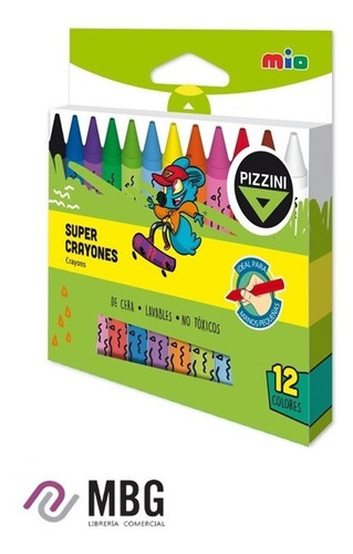 Imagen 1 de 3 de Súper Crayones De Cera Pizzini Mío Por 12 Colores (art.9212)