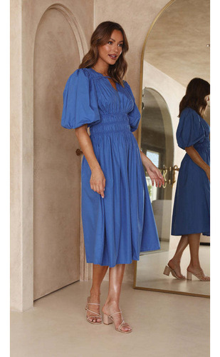 Vestido De Verano De Cintura Alta Con Cuello En V Para Mujer