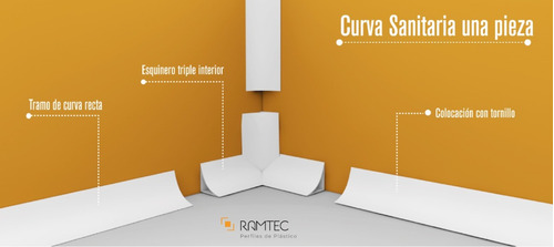 Esquinero Triple Tipo T Zoclo Curva Sanitaria Plástico Pvc