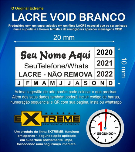 Lacre Void Branco Extreme Original 20x10mm 1000 Unidades