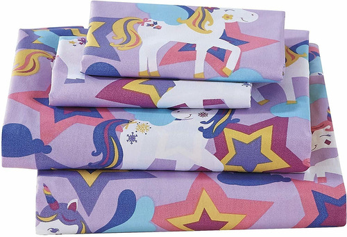 Linen Plus Sheet Set For Girls/ Teens Happy Unicorn Stars Ma