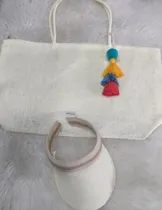Comprar Kit Praia Bolsa De Praia Feminina + Viseira Bege Moda Verão