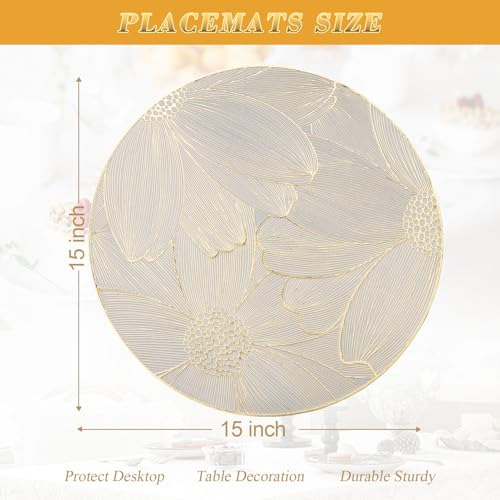 Juego De 6 Manteles Individuales Redondos De Vinilo Dorado E