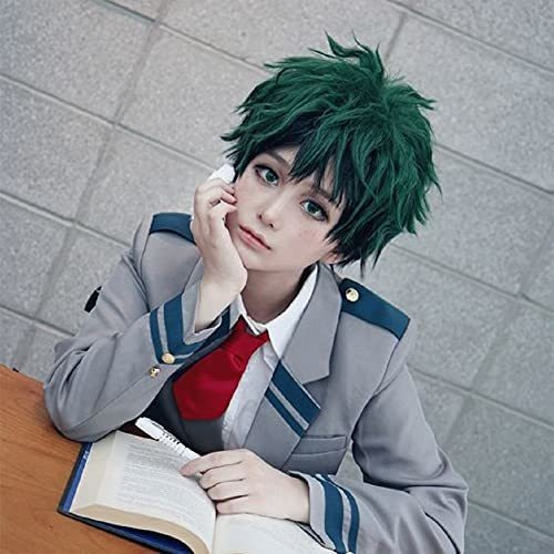 Tophr Corto Recta Negro Y Verde Cosplay Deku Wig R7vgv