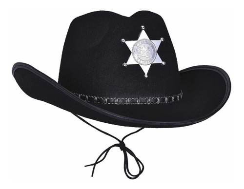 Gorro Sombrero Cowboy Sheriff Negro Disfraz Cotillón