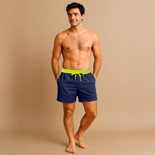 Traje De Baño Hombre Con Cordón Y Bolsillos Ideal Playa Azul Marino Xl