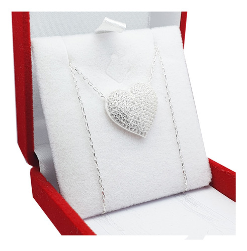 Conjunto Plata 925 Italiano Cadena Corazon Piedras 45/50cm 3