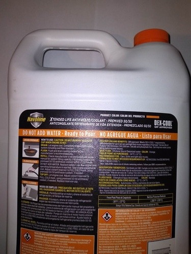 Refrigerante/antifreeze 50/50 Chevron-havoline 3,785 Lt. Usa Naranja