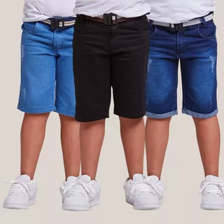 Kit 3 Bermuda Jeans Infantil Menino 2 4 6 8 10 12 14 16 Anos