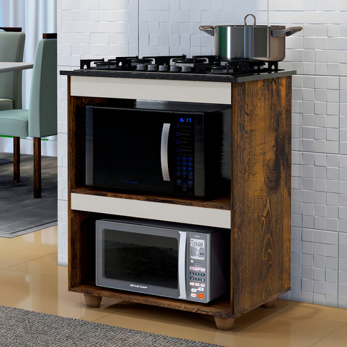 Kit Balcão Cooktop Turim Com Fogão 4 Bocas Chamalux Cor Ypê/off White