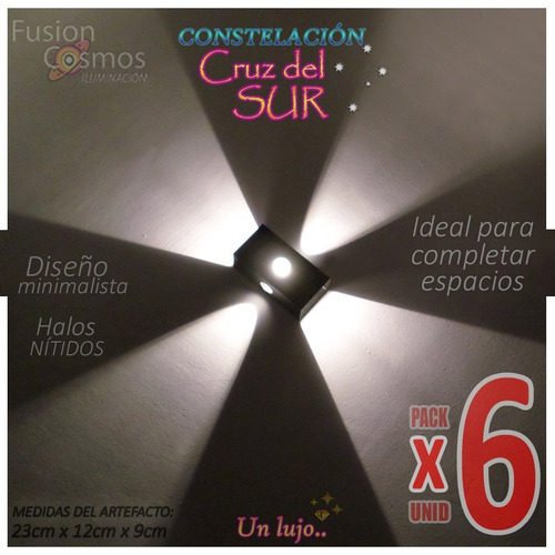 Luz Cuadridireccional Pared Interior Efecto Fx Pack X 6u Decoracion Luz Indirecta Multidireccional Efecto 4 Rayos Hierro