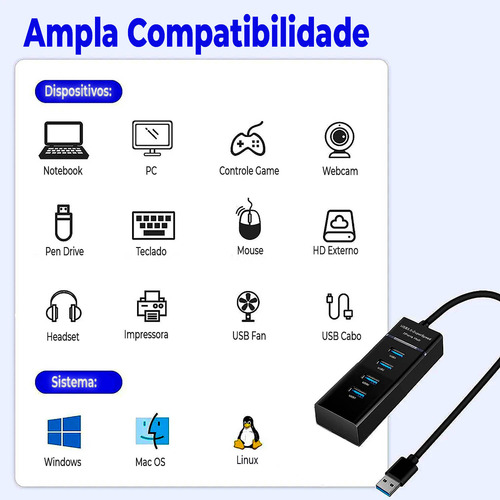 Hub Usb 3 0 4 Porta Entrada 9 Pinos Extensor Slim Hi Speed