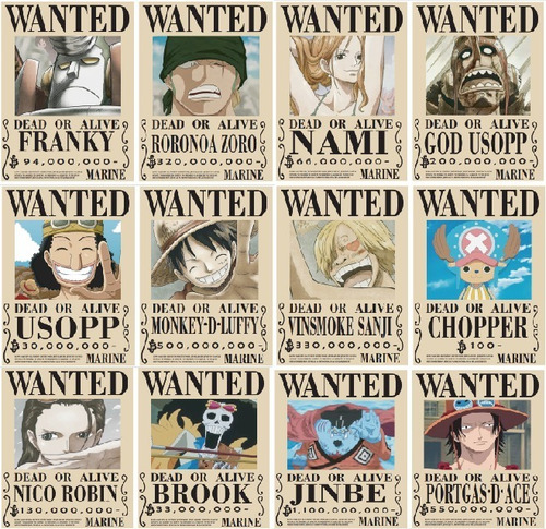 One Piece 12 Posters Recompensa Actual Wanted Se Busca Luffy