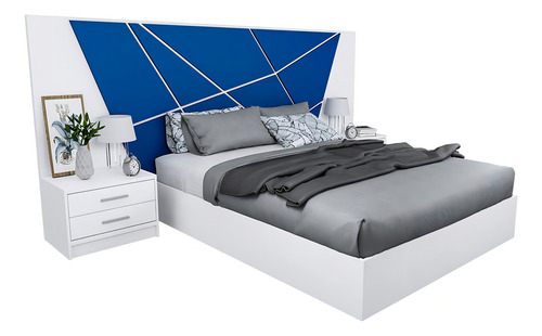 Respaldo Sommier Cabecera Mesas De Luz Dormitorio 2 Plazas Color Azul