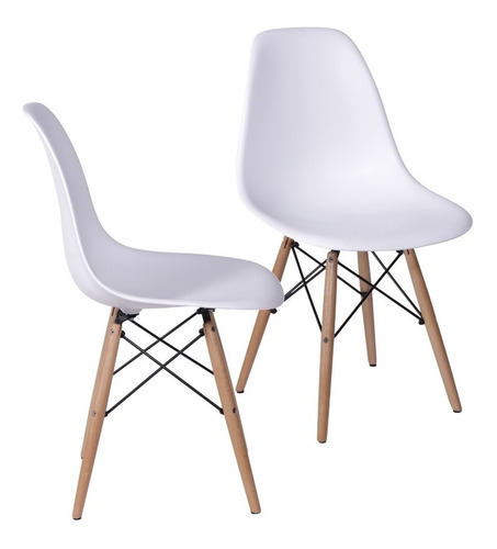 Cadeira de jantar BoxBit DKR Eames base madera, estrutura de cor  branco, 2 unidades