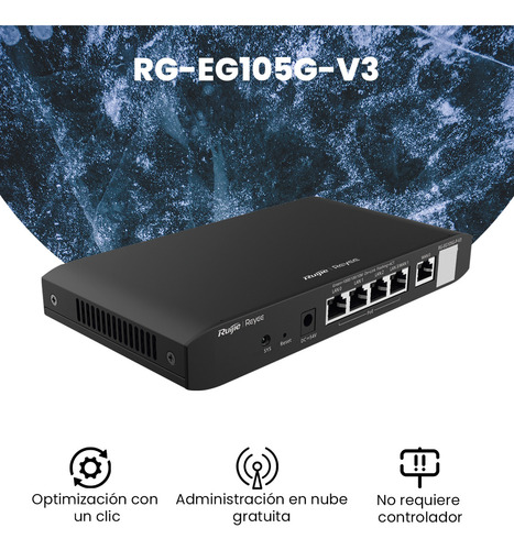 Ruijie Router Balanceador Rg-eg105g-v3 Administrable Cloud 3 Puertos Lan Gigabit 1 Puerto Wan Gigabit 1 Puerto Lan/wan Gigabit Configurable Hasta 100 Clientes Con Desempeño De 600 Mbps Asimétricos
