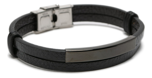 Imagen 2 de 10 de Pulsera Hombre Placa Juvenil Cuero