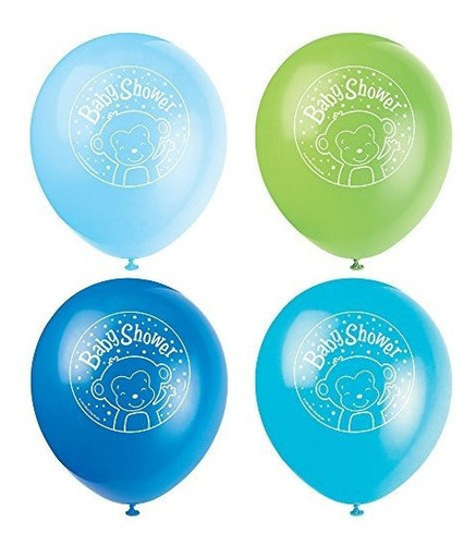 12  Globos De Látex Ducha Boy Bebé Mono, 8ct.