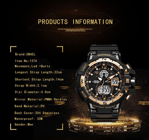 Relógio Militar Smael Analógico Shock Modelo 1376 Original