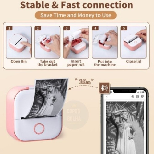 Mini Impressora Térmica Etiqueta Phomemo Bluetooth T02