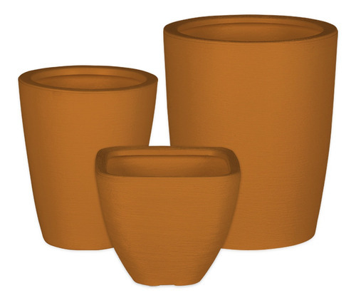 Kit 3 Vaso Polietileno Variados Planta Decoração Jardim Cd40 Cor Ocre