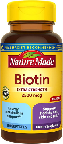 Biotina 2500 Mcg Extra Fuerza Nature Made 150 Softgel