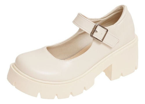 Zapatos De Tacón Jane Slip-on Mary De Piel Para Mujer Chunky