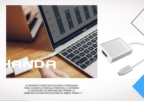 Adaptador Usb C A Hdmi Cable 4k Macbook Notebook Celulares Color Plateado