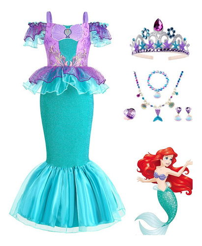 Disfraz De Princesa Sirena Ariel For Niñas Fiesta De Cumpleaños Vestido Carnaval De Rol Halloween